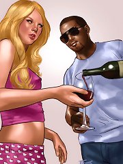 Taylor Swift naked. Hot blonde girl drinking red wine with her ebony boyfriend