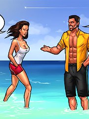 Wild beach fuck with cute brunette whore and big dick