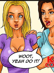 Naughty excited lesbian whores in porn cartoons first try a huge black cock in their fucking!