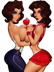 The couple of sexy lesbians with luscious cartoon tits massage each other fondly